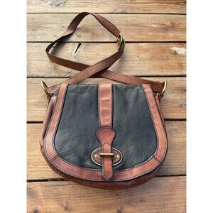 Vintage Fossil Leather Crossbody Saddle Harness Crossbidy Bag Black W/ Brown.